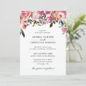 Helder Roze Bloemengrens Bruiloft Uitnodiging (Staand voorkant)