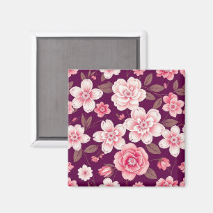 Helder roze bloemenpatroon op paarse magneet