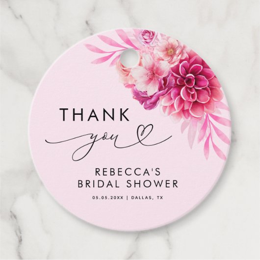 Helder roze bloemige bruiloft Thank You  Bedankjes Labels (Voorkant)
