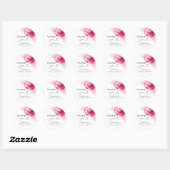Helder roze bloemige bruiloftsdank je  ronde sticker (Vel)