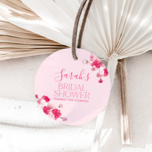 Helder Roze Bloemige Bruiloftsshower Favor Tag Ron Bedankjes Labels