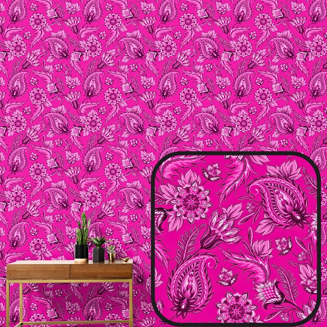 Helder roze bloemige Paisley Elegant Behang (Creator heeft geüpload)