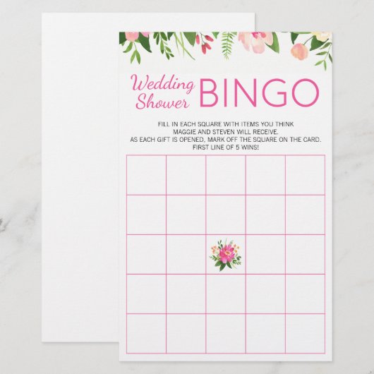 Helder Roze Bloemige Trouw Bruiloft Bingo Spel (Voorkant / Achterkant)