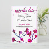 Helder Roze Bloemige Waterverf Trouw Save The Date (Staand voorkant)