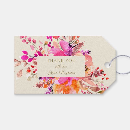 Helder Roze Bloemrijke Zomer Bruiloft Aangepaste D Cadeaulabel (Voorkant (Horizontaal))