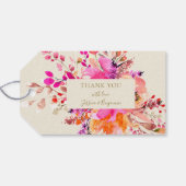 Helder Roze Bloemrijke Zomer Bruiloft Aangepaste D Cadeaulabel (Achterkant Horizontaal)