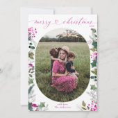 Helder roze Boho groen 1 foto kerst Kaart (Voorkant)
