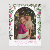 Helder roze botanische boog 1 foto Vrolijk kerstfe Briefkaart (Voorkant)