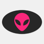 Helder roze buitenaards hoofd ovale sticker (Voorkant)