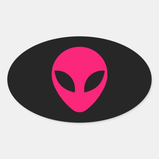 Helder roze buitenaards hoofd ovale sticker (Voorkant)