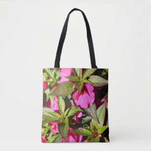 Helder Roze Busy Lizzie Bloemen Tote Bag
