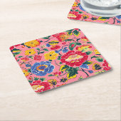 Helder Roze Chinoiserie Bloem Kartonnen Onderzetters (Schuin)