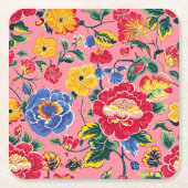 Helder Roze Chinoiserie Bloem Kartonnen Onderzetters (Voorkant)