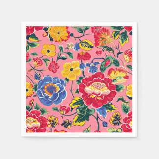 Helder roze chinoiserie bloemmotief servet