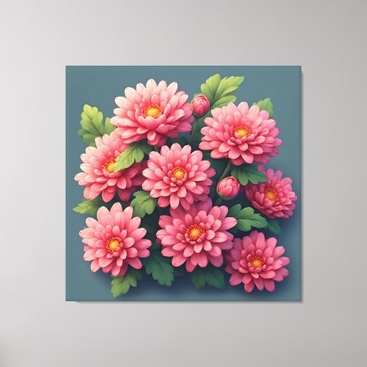 Helder Roze Chrysanten Boeket Canvas Afdruk (Voorkant)