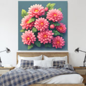 Helder Roze Chrysanten Boeket Canvas Afdruk (Insitu (Slaapkamer))