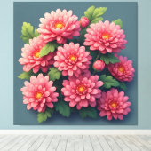 Helder Roze Chrysanten Boeket Canvas Afdruk (Insitu (Houten vloer))