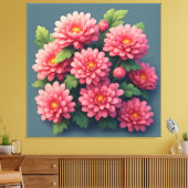 Helder Roze Chrysanten Boeket Canvas Afdruk (Insitu (Woonkamer))