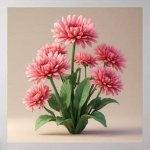 Helder Roze Chrysanten Boeket Poster