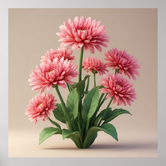 Helder Roze Chrysanten Boeket Poster (Voorkant)