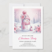 Helder Roze Coquette Sneeuwman Digitale Kerst Kaart (Voorkant)