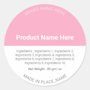 Helder Roze Custom Brand Ingrediënten Productlabel Ronde Sticker