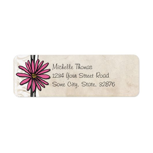 Helder roze  Daisy bruiloft adres Etiket (Voorkant)