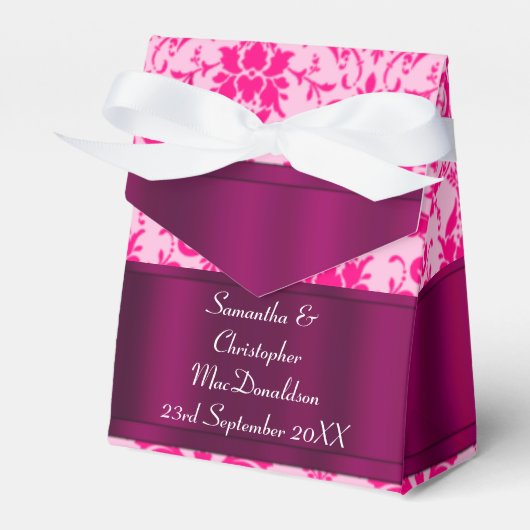 Helder Roze damast bruiloft Bedankdoosjes (Voorkant Zijde)