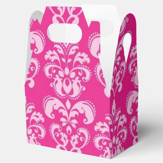 Helder roze damast bruiloft bedankdoosjes (Geopend)