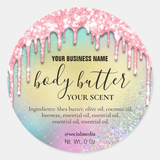 Helder Roze Dripping Glitter Pastel Body Butter Ronde Sticker (Voorkant)