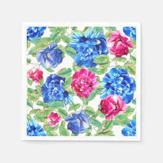 Helder roze en blauwe bloemige mooie patroon servet (Voorkant)