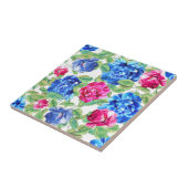 Helder roze en blauwe bloemige mooie patroon tegeltje (Zijkant)