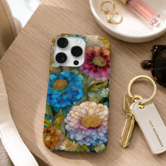 Helder Roze en Blauwe Gebrandschilderde Bloem  iPhone 16 Pro Hoesje