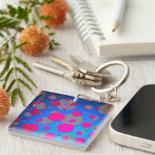 Helder roze en blauwe moderne kunst sleutelhanger (Voorkant Rechts)