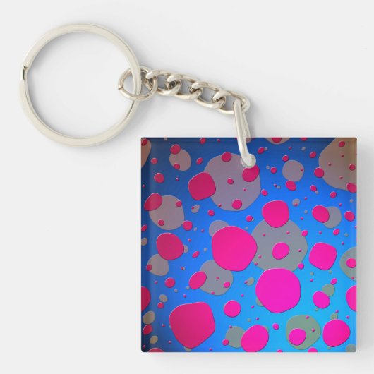 Helder roze en blauwe moderne kunst sleutelhanger (voorkant)