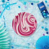 Helder roze en crème marmeren werveling papieren bordje (Feest)