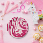 Helder roze en crème marmeren werveling papieren bordje (Feest)
