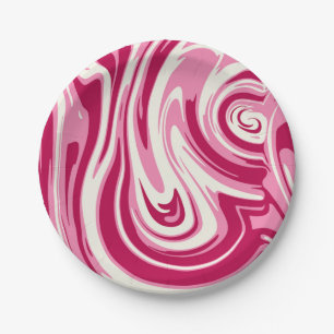 Helder roze en crème marmeren werveling papieren bordje