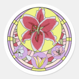 Helder Roze en Gele Lelie bloem vlek glas Ronde Sticker