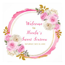 Helder Roze en Goud Elegante Bloem Sweet Sixteen