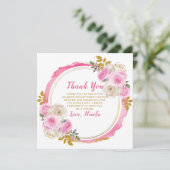 Helder Roze en Goud Elegante Bloemen Sweet Sixteen Bedankkaart (Staand voorkant)