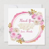 Helder Roze en Goud Elegante Bloemen Sweet Sixteen Bedankkaart (Voorkant)