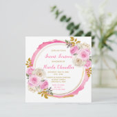 Helder Roze en Goud Elegante Bloemen Sweet Sixteen Kaart (Staand voorkant)