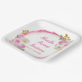 Helder Roze en Goud Elegante Bloemen Sweet Sixteen Papieren Bordje (Gebogen)