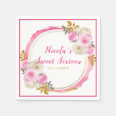 Helder Roze en Goud Elegante Bloemen Sweet Sixteen Servet (Voorkant)