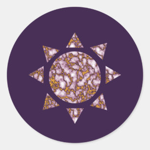 Helder Roze en Goud Marmeren Textuur Ontwerp zon Ronde Sticker