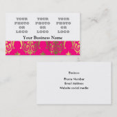 Helder roze en gouden damast bedrijf logo visitekaartje (Voorkant / Achterkant)