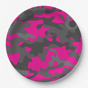 Helder roze en grijs camouflage papier Borden Papieren Bordje