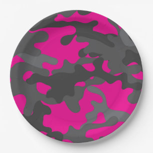 Helder roze en grijs camouflage papier Borden Papieren Bordje