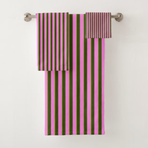 Helder roze en groene retro streep modern bad handdoek
